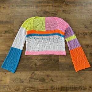 Crochet Knit Sweater S Colorful Small Pullover Top Summer Vacation Boho Beach